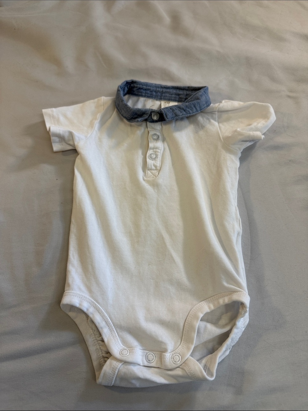H&M White Baby Onesie with Denim Collar